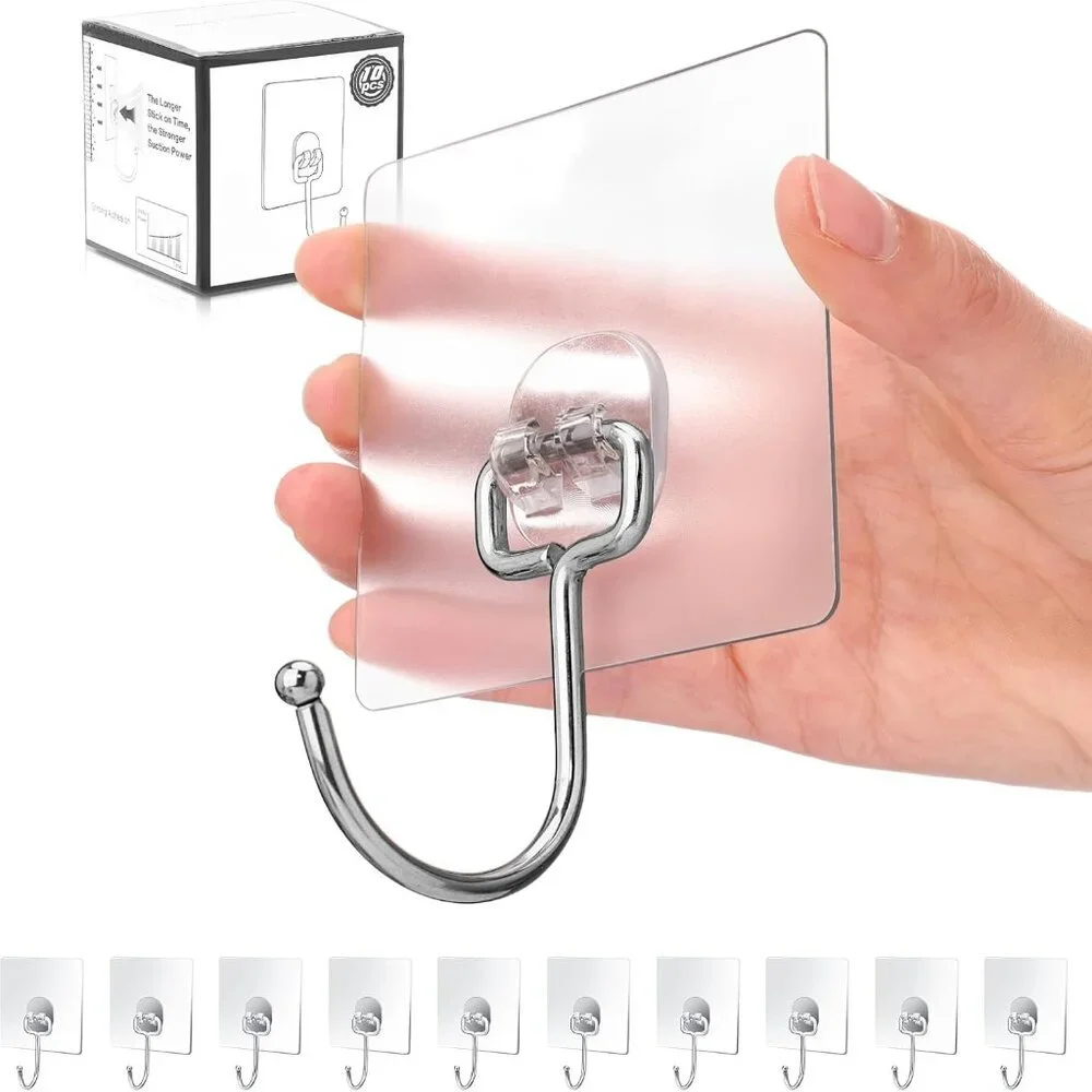 Versatile 10-Pack Adhesive Hooks – Invisible Design, Perfect for Home & Outdoor